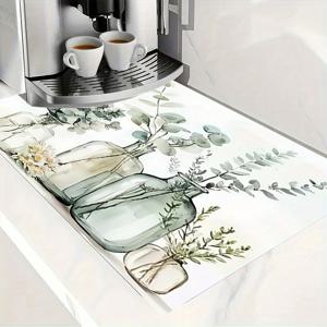 TEMU 1개 폴리에스터 식기 건조 매트, 장식적인 수채화 디자인 - 다용도 주방 카운터탑 보호대, 세탁기 및 커피메이커용 흡수성 미끄럼 방지 표면 매트, 스타일리시한 주방 용품|식기건조기