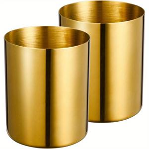 TEMU 2개/세트 골든 스테인리스 스틸 라운드 펜 홀더 - 노르딕 스타일 연필컵 & 메이크업 브러쉬 정리함, 사무실, 집, 주방, 거실, 욕실, 싱크대, 화장대용