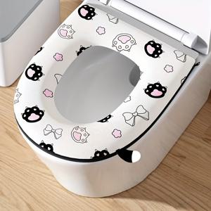TEMU 사계절용 지퍼 화장실 커버, 얼음이 생기지 않는 세탁 가능한 만화 캐릭터 변기 쿠션, 고급스러운 느낌|변기커버