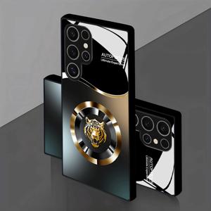 TEMU 블랙 그라데이션 호랑이 머리 로고 디자인 패턴 강화유리 휴대폰 케이스, 삼성 갤럭시 S25/S25 플러스/S25 울트라/S24/S24 FE/S24 플러스/S24 울트라/S23/S23 FE/S23+/S23 울트라/S22/S22+/S22 울트라/S21/S21+/S21 울트라/S20/S20+/S20 FE/S20 울트라용 - 15가지 모델 선택 가능