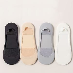 TEMU 여성용 봄/가을 미끄럼방지 솔리드 컬러 하이힐 양말 4켤레, 노슬립 로우컷 보트 양말