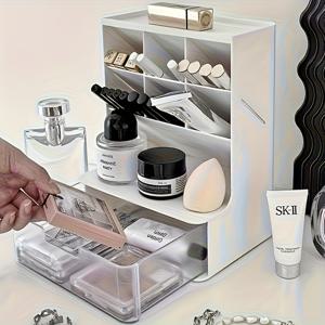TEMU 다용도 메이크업 정리함 (서랍 포함) - 브러쉬, 립스틱, 아이섀도우 및 제품 보관에 적합 - 5가지 장면 사용에 적합 - 가벼운 플라스틱 메이크업 테이블 수납 솔루션, 메이크업 브러쉬 홀더, 향수 정리함
