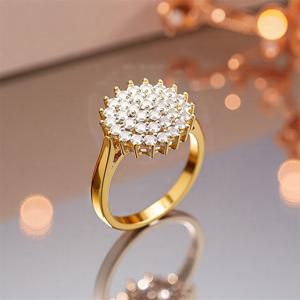 TEMU 세련된 연꽃 씨앗 모양의 합성 지르코니아 반지, 로맨틱한 결혼 기념일을 위한 아름다운 주얼리 선물 - 우아하고 섹시한 디자인, 플로럴 테마, 합성 지르코니아, 6월 생일석, 구리 재질|탄생석