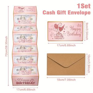 TEMU 세트, 초대장, 핑크 골드 생일 지폐 카드 봉투 세트, 생일 축하 접이식 지폐 카드, 독특한 창의적인 현금 상자, 생일 파티 용품, 파티 선물, 베이비 샤워 파티 장식|폴딩박스