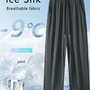 TEMU 남성용 빠른 건조 아이스 슬리키 섬유 원단 조깅 팬츠 - 높은 탄성 및 통기성, 끈 허리 및 측면 포켓, 단색 캐주얼 체육관 운동 팬츠, 야외 훈련, 하이킹, 스트리트웨어 (검정색), 조깅 팬츠, 하이킹 의류, 현대 조깅 팬츠, 부드러운 질감
