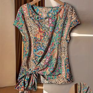 TEMU 여성용 페이즐리 프린트 민소매 비대칭 밑단 셔츠