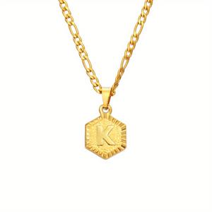 TEMU 세련되고 정교한 초기 문자 펜던트 목걸이, 304 304L 스테인리스 스틸으로 제작되었으며, 금색으로 제공됩니다. 육각형 알파벳 디자인으로 특징이며, ., 십 대를 위한 맞춤형 주얼리로 완벽합니다.