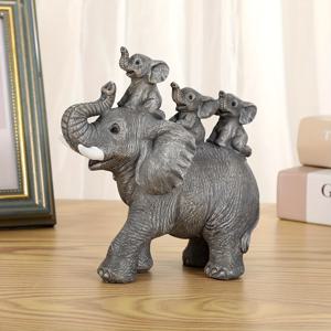 TEMU 귀여운 행운의 코끼리 집 장식, 등에 세 마리의 아기코끼리가 달린 코끼리 조각상, 선물용 코끼리 애호가를 위한 침실 또는 사무실 오너먼트