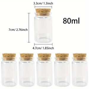 TEMU 아름다운 유리병 6개 세트 (각 2.71온스), 코르크 마개 포함, 장식품 보관 및 홈 데코용으로 완벽