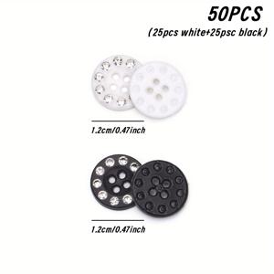 TEMU 50개 세트 반짝이는 라인스톤 버튼 - 중앙 구멍이 있는 네 눈 가슴버튼, 광택 블랙 & 화이트 장식용 단추, 의류·재킷·신발 장식, DIY 공예, 스크랩북 만들기, 코스튬 제작용 내구성 레진 소재 - 초보자부터 전문가까지 완벽한 크래프트 용품, 빛나는 효과, 매끄러운 마감, 패션 디자이너를 위한 스크랩북 소품