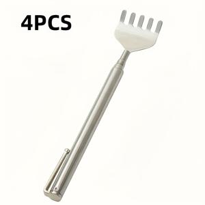 TEMU 4개입 휴대용 스테인리스 스틸 등긁개, 접이식 스틸 가려움 완화기, 펜형 긁기 도구 - 거실, 침실, 욕실, 사무실, 야외 및 다양한 용도에 적합. 컴팩트하고 보관 및 휴대가 간편한 필수 가려움 완화 도구