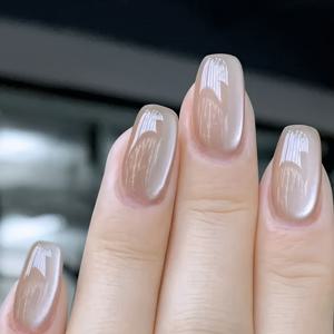 TEMU 30개입 미디엄 스퀘어 아이스 투명 누드 캣아이 인조네일, 신상 패션 스타일, 매끄러운 표면, 파티·모임·결혼식 및 일상 사용에 완벽한 프레스온 네일, 젤리 글루 & 파일 포함