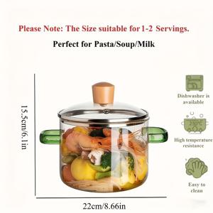 TEMU 1.5리터 / 51온스 유리 조리 냄비, 유리 슬로우 쿡커, 빠른 가열, 에너지 절약, 내열성, 0~ 범위 내 적합 온도, 오븐, 가스레인지 및 전기레인지와 호환, 파스타 및 수프 제조에 안전