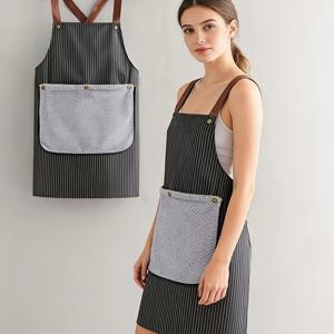 TEMU INS 일본/한국 스타일 대형 포켓 앞치마, 가정용으로 적합, 앞면 포켓은 닦을 수 있는 소재로 제작되어 주방 앞치마, 이발사, 제빵사, 레스토랑 유니폼 및 꽃집 보호복으로 이상적입니다.