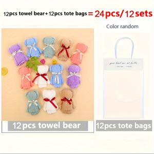 TEMU 24개 귀여운 곰 타월 선물 세트 - 곰 타월 12개 + 투명 가방 12개 포함, 재미있는 곰 타월, 결혼식, 생일, 어머니날, 크리스마스, 추수감사절 파티 선물 세트로 적합