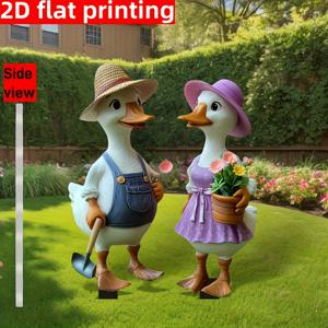 TEMU 2D 평면, 귀여운 커플 오리 정원 간판 아크릴 인쇄, 동물 테마 장식 명판, 마당 및 잔디밭 야외 장식, 결혼식 및 축제용 다기능 장식, 휴일 완벽한 선물, 가족 및 친구에게 이상적.