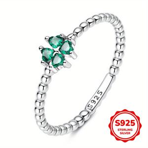 TEMU 925 스테인리스 실버 빈티지 눈물방울 네잎 클로버 반지, 큐빅 지르코니아 세트, 데일리 주얼리, 가족, 친구 생일 선물로 완벽