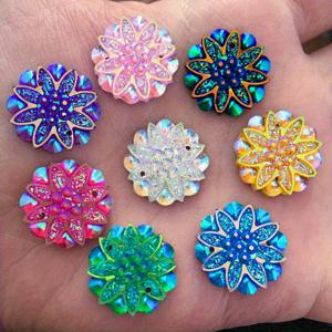 TEMU 12개 2.0cm/0.79인치 AB 레진 글리터 플라워 플랫백 라인스톤 장식 DIY 웨딩 스크랩북 앱플리케 2홀 액세서리 공예 재료 주얼리 만들기 소품