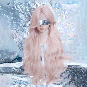 TEMU 레이스 앞머리 가발, 중간 파트, 핑크색, 길이 26인치, 큰 물결 모양, 데일리룩에 적합, 연장 불필요, 풀 가발