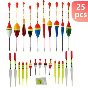 TEMU 25개 낚시 플로트 세트 - 혼합 사이즈, 고부력 폼 바버, 긴 꼬리 디자인으로 안정성 및 제어력 강화, 드리프트 튜브 플로트, 슬립 바버, 배스, 송어, 연어 낚시용 - 해수 및 담수 낚시용품