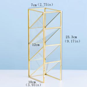 TEMU 투명 유리 & 구리 금속 데스크 정리함 - 조립 불필요 경량 메이크업 브러쉬 & 펜 홀더, 광택 처리, 화장대, 욕실, 사무실 수납용 - 유리 & 구리