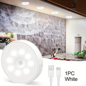 TEMU 8LED 스마트 LED 모션 센서등, 원형 충전식 모션 센서 야간 조명, 화이트/웜 화이트 퍼크 조명, 실내 모션 센서 계단등, 옷장, 복도, 계단, 욕실, 침실, 주방용 자석 스틱 조명 - 1개