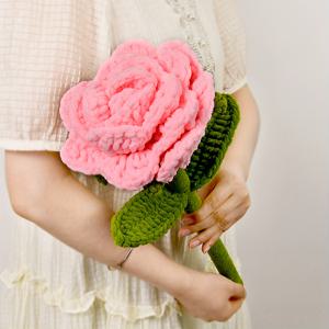 TEMU 1개 수제 코바늘 뜨개질 장미 부케 | 크리스마스, 발렌타인데이, 결혼식, 졸업, 생일 선물용 녹색 잎이 달린 폴리에스터 코바늘 뜨개질 꽃 | 홈 데코 & 파티 장식 공예