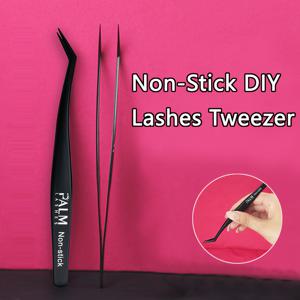 TEMU 1개 나노 코팅 논스틱 스테인리스 스틸 곡선 핀셋, 자가 접착/팝온 속눈썹 연장용, 속눈썹 연장 도구, (블랙)