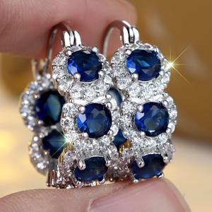 TEMU ANGOL 우아한 블루 합성 지르코니아 귀걸이 - 빈티지 보호 스타일, 반짝이는 합성 지르코니아 악센트, 파티, 결혼식 및 일상 착용에 완벽, 파티 액세서리|빈티지 보호 스타일|합성 지르코니아 악센트, 귀걸이 세트, 귀걸이 특이한, 귀걸이 여성, 귀걸이 화려한