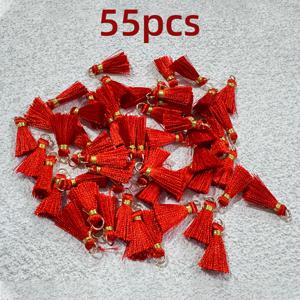 TEMU 55개 세트 새해 미니 중국 고전 스타일 빨간 술 장식 - 빈티지 수제 DIY 액세서리 & 헤어 오너먼트 공예 재료, 한푸 의상 장식용 프린지 부품