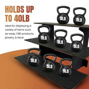 TEMU 3단 블랙 우드 디스플레이 스탠드 - 휴대용 레일 데스크탑 랙 (공예품, 농산물 시장 스탠드, 컵 및 장식용), 프리스탠딩 부스 | 모던 쇼케이스 선반 (솔리드 우드 구조)