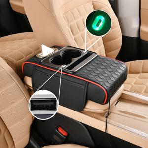 TEMU 1 USB + Type-C 범용 올인원 멀티기능 센터콘솔 높이 조절 컵홀더 암레스트 박스, 두꺼운 메모리폼 차량용 암레스트 수납박스 포켓 포함, 수납 정리함, 티슈 1팩 포함|USB|USB|정리함