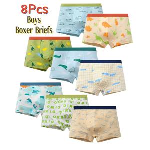 TEMU 8팩 소년용 박서 브리프, 캐릭터 프린트 키즈 노벨티 속옷, 부드럽고 통기성 좋은 어린이 속옷