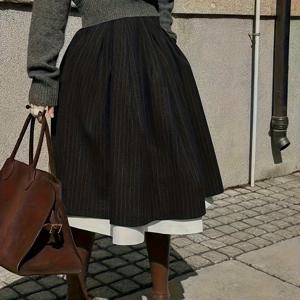 TEMU 세련된 세로 롱 드레스 - 신축성 없는 원단, 세탁기 사용 가능 - 스타일리시한 여성용 올 시즌 의류, 편안하고 다재다능한 롱 스커트|여성원피스|드레스