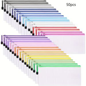 TEMU /50팩 투명 메쉬 지퍼 파우치 - 안전한 지퍼 클로저, 대형 뷰잉 윈도우, 여행, 사무실, 공예, 전자제품, 파티 선물용 다목적 정리 가방 - 대량 패키지 (/50) - 컬러 스토리지 파우치