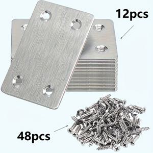 TEMU 60개 금속 평면 스테인리스 앵글 브래킷 세트, 4홀 고정 앵글 조각, 스테인리스 연결 앵글 브래킷, 12개 고정 조각, 48개 접시머리 나사, 가구, 의자, 선반, 캐비닛에 적합