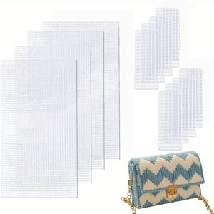 TEMU 두 가지 사이즈의 플라스틱 메시 시트 12개 세트. 공예, 핸드백 꾸미기, 아크릴 얀으로 뜨개질 및 코바늘 뜨개질 프로젝트에 적합하며, 지갑 및 지폐 지갑 제작에 완벽합니다 (4세트 포함). DIY 지갑 제작.