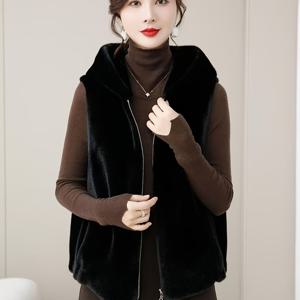 TEMU 겨울용 두꺼운 신상 인조 밍크 코트 여성 베스트 인조 원피스 후드 지퍼 캐주얼 스타일