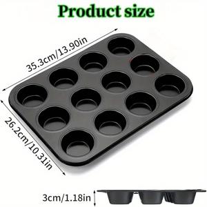 TEMU 1개 헤비듀티 카본 스틸 12컵 논스틱 직사각형 머핀 팬 - 컵케이크, 치즈케이크, 미니 퀴시 & 페이스트리용 방청 베이킹 트레이 - 식기세척기 안전, 쉬운 탈형, 대량 베이킹용 (명절, 파티, /상업용)