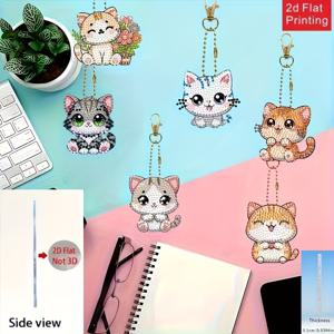 TEMU 사랑스러운 2D 평면 고양이 모양 페인팅 키트 6개 세트, 반짝이는 페인팅 키체인, 양면 인쇄 아크릴 페인팅 키트, 백팩, 키체인 펜던트에 완벽하며 공예 애호가를 위한 훌륭한 선택