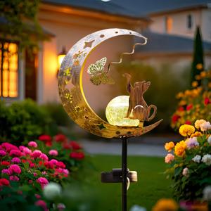 TEMU 1개 신제품 태양광 야외 고양이 & 나비 정원 조명, LED 달 스테이크 조명, 웜 화이트 장식 조명, 산책로, 파티오, 캠핑, RV, 정원, 결혼식, 뒷마당, 크리스마스, 할로윈, 추수감사절 선물, IP65