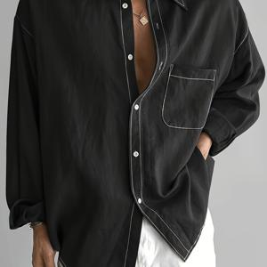 TEMU [Shule Water OBM] 남성용 스타일리시한 젠틀맨 캐주얼 탑은 다용도하고 탄성 있는 디자인으로 성인, 학생, 커플, 야외 활동에 적합합니다. 대비되는 그린과 화이트 디자인으로 출퇴근 및 스트리트웨어에 완벽합니다.