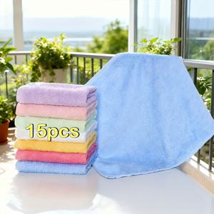 TEMU 가정 및 욕실용 대나무 섬유 사각 수건 15개 - 매우 부드럽고 흡수성이 뛰어난 다용도 수건, 랜덤 색상 패턴, 모든 얼굴 케어, 손, 몸, 세안에 적합한 모던한 대나무 천