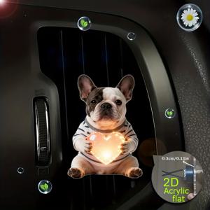 TEMU 2DFlat, 1개 귀여운 프렌치 불독 차량용 공기 청정기 디퓨저 클립, 사랑스러운 프렌치가 하트를 든 벤트 클립-온 (에센셜 오일 DIY 향), 냄새 중화제, 무독성/반려동물용, 차량 내부 액세서리 쉬운 설치, 크리스마스 선물|차량용방향제