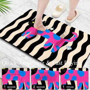 TEMU 1개 미끄럼 방지 흡수 빠른 건조 규조토 매트, 핑크 몸통의 검은 고양이, 파란 점과 별 패턴, 세탁기 또는 손세탁 가능, 주방, 침실, 거실, 욕실, 샤워실, 실내/야외 출입구에 편리, 가벼운 무게와 미끄럼 방지 뒷면, 고양이 패턴 매트,흡수성 소재,실내외 매트,소형 공간 솔루션,실용적인 가정주부