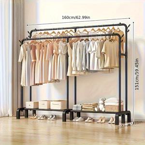 TEMU 1개 헤비듀티 스탠딩 옷걸이 & 신발장 - 튼튼한 금속 의류 정리대, 공간절약형 디자인, 거실, 침실, 현관에 적합 - 간편한 조립, 최대 8.16kg 지지 - 아파트, 기숙사, 사무실에 이상적 - 블랙/화이트, 신발 정리대, 침실 정리, 컴팩트 디자인, 기숙사 가구, 디자인,내구성 있는 정리함,소형 공간 솔루션|신발정리대