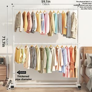 TEMU 공간 절약형 탄소강 코트 랙, 침실, 발코니, 수영장, 캠핑용 2단 옷 정리대, 독립형, 내구성 강화 파이프, 간편한 설치, 다용도 수납, 철제 마감, 조립 불필요, 높이 ≥27인치|거실장