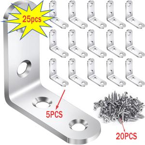 TEMU 25/75개 스테인리스 스틸 L자 브래킷 | 고강도 90° 직각 지지대 (나사 포함), 1.57x1.57인치, 녹 방지 및 부식 방지, 나무 선반, 의자, 테이블, 화장대, 가구 조립용