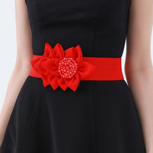 TEMU 여성 캐주얼 패션 레이스 벨트, 빨간 꽃 스냅 장식