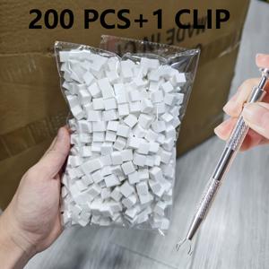 TEMU 300개 네일 스펀지 및 핀서 세트 | 200개 순백색 털 빠짐 없는 스펀지 세트 (매니큐어 옴브레, 살롱 훈련, 매니큐어 용품, 매니큐어 도구용) | 핑크/화이트/퍼플 그라데이션 매니큐어 키트 (민감성 베이지 피부용)